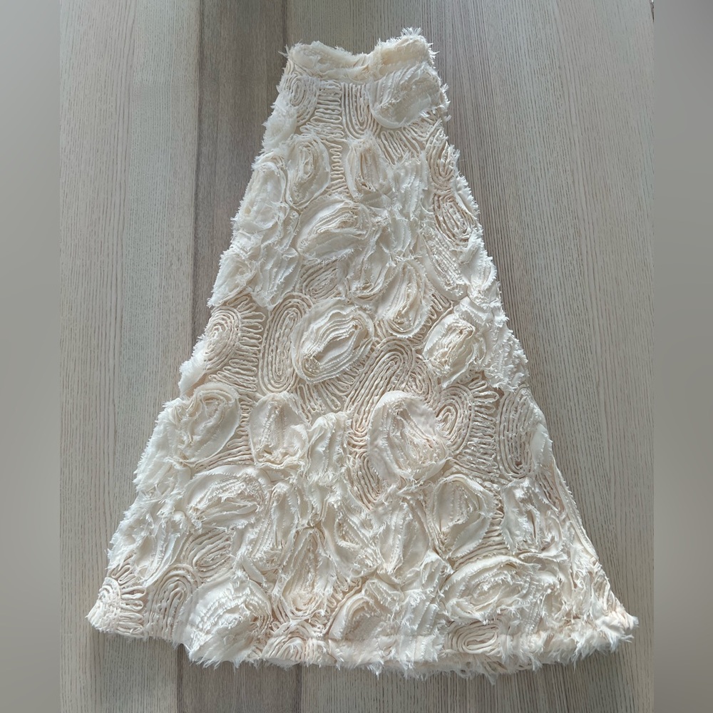 Anthropologie Rosette Textured MIDI Skirt Small Cream